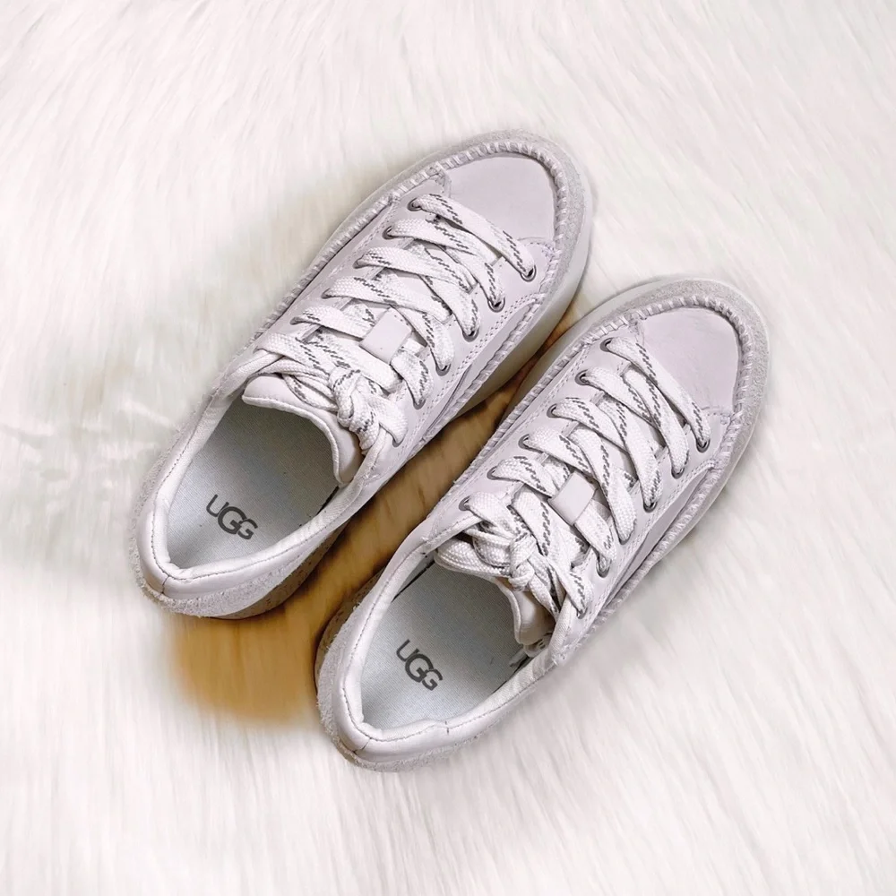 UGG Women’s Marin Lace Platform White Leather Sneakers - Picture 5 of 7